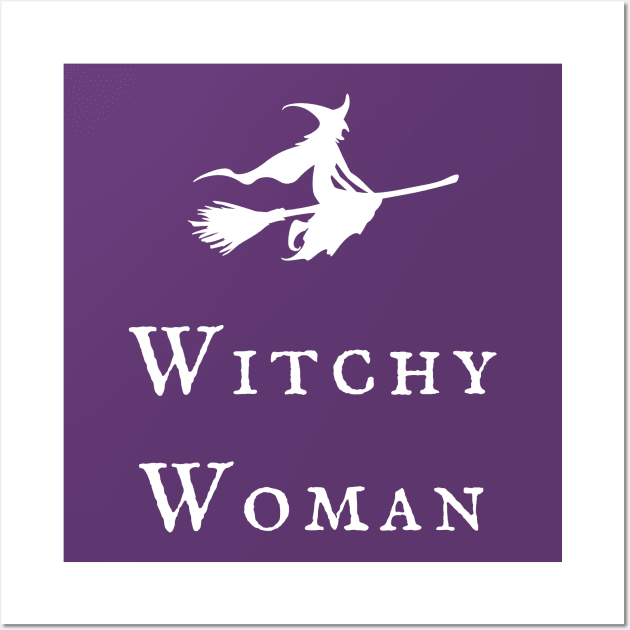 Witchy Woman Female Witch Flying on Broomstick Wiccan Pagan Design Wall Art by WiccanGathering